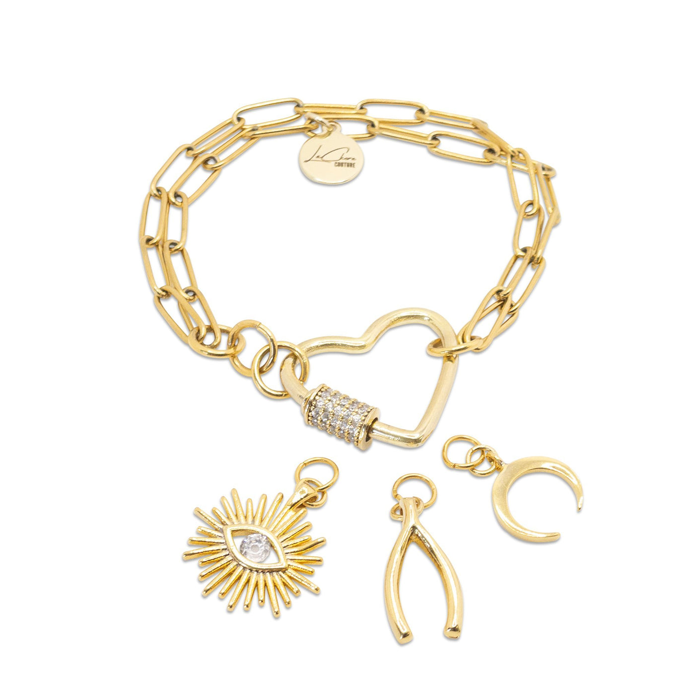 Crystal Love Lock Charm Bracelet | LaCkore Couture Gold / S/M